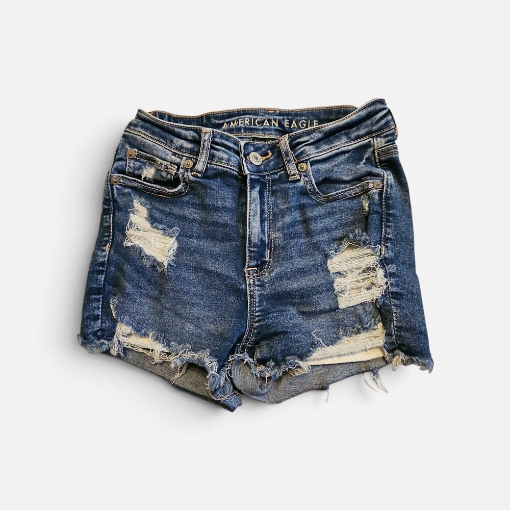 American eagle hi rise shortie distressed denim